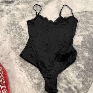 Guess Black Velvet Lace-Trimmed Spaghetti Strap Bodysuit